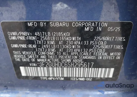 2025 Subaru Crosstrek Premium z USA, uszkodzony, nr VIN JF2GUHDC6SH295617